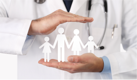 Ilustracija obitelji i liječnika