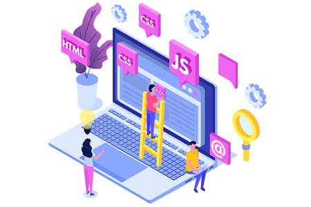 Iustracija sučelja računala i ikona programskih jezika